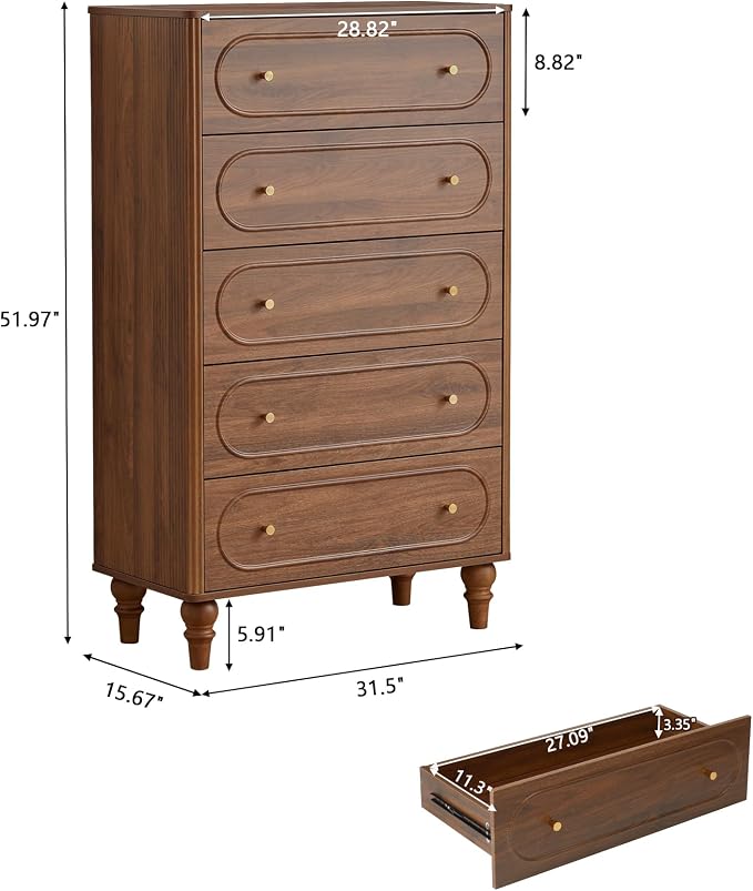 5 Drawer Fluted Dresser for Bedroom, Mid Century Modern Chest of Drawers - Image 2