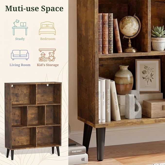 7 Cube Bookshelf, 3 Tier Mid-Century Modern Bookcase - Image 5