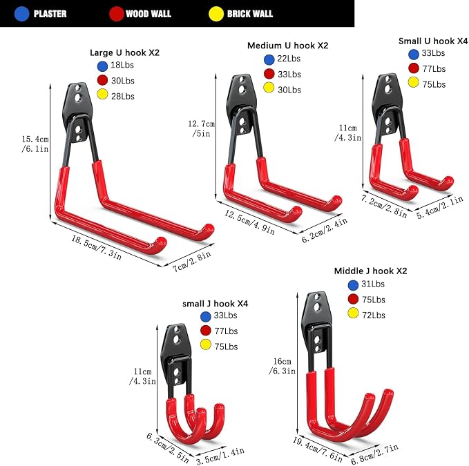 3-H Garage Wall Hooks 14 Pack, Garage Hooks Heavy Duty - Image 2
