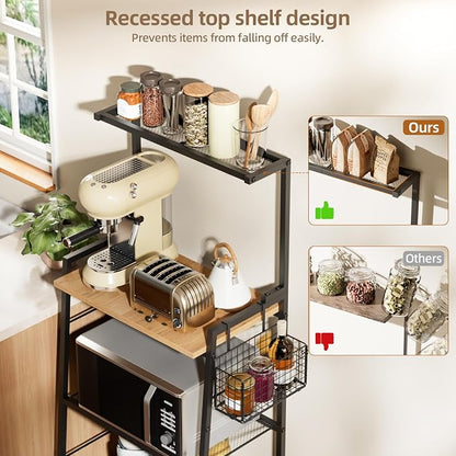Bakers Rack with Foldable Basket, Large 4 Tiers Coffee Bar Station, Kitchen - Image 5