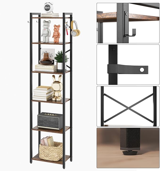 YMYNY Bookshelf, 6-Tier Ladder Shelf Organizer, Narrow Shelving Unit, Corner - Image 8