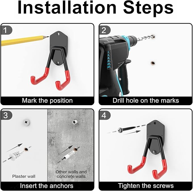 WALMANN 12 PCS Garage Storage System Hooks, Wall Mount Heavy Duty Rubber Coated - Image 6