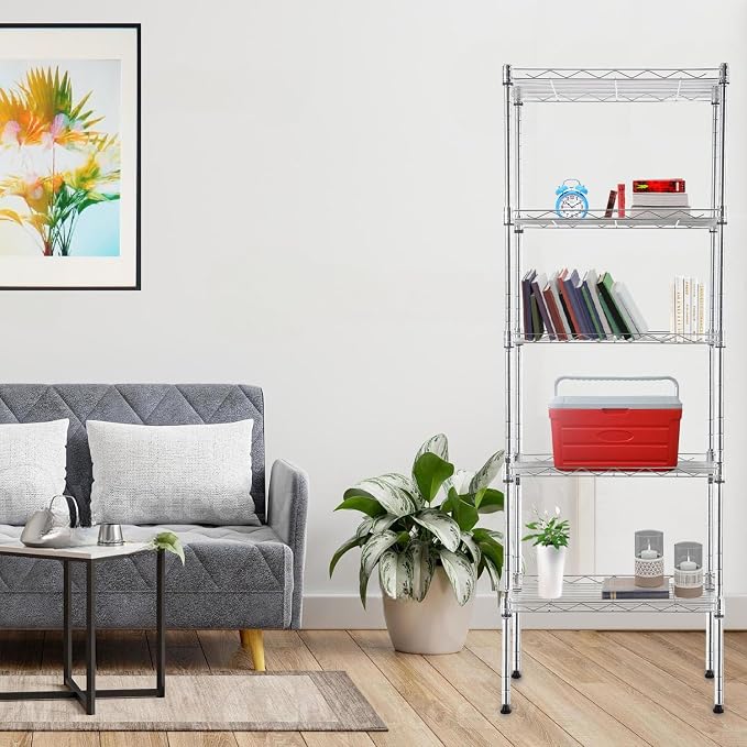 PayLessHere | 5-Tier Wire Shelf | 17"x12"x48" | Chrome | Adjustable Racks | - Image 2