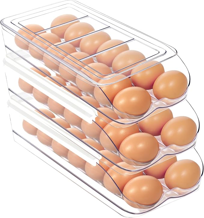 Egg Holder for Fridge, Automatic Rolling Egg Organizer for Refrigerator by MesRosa