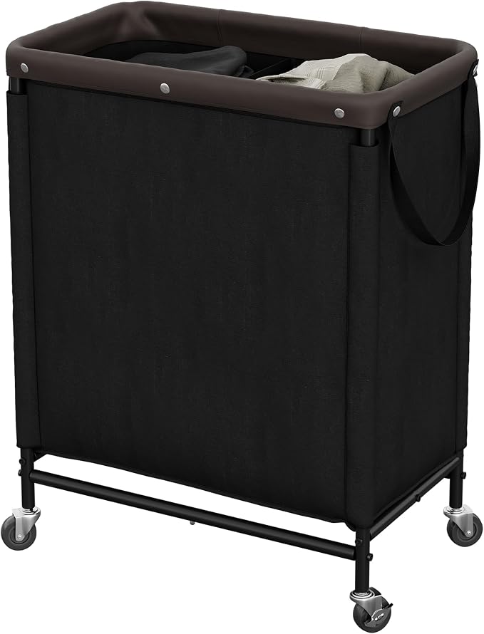 StorageWorks 2 Section Laundry Hamper, 100L Black Sorter Cart by StorageWorks