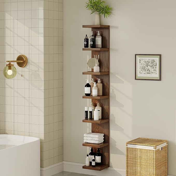 LitaEther Wood Wall Shelf Units, 7 Tier Lack Floating Shelves, Rustic Bookshelf - Image 4