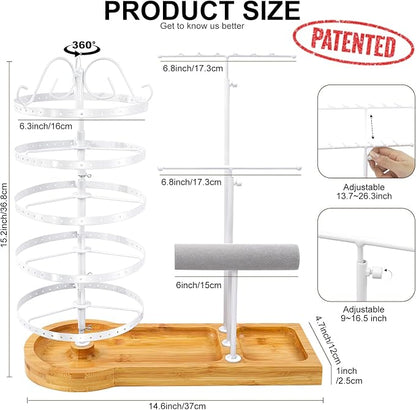 Jewelry Organizer Stand with Bamboo Base, Metal Rotating Earring Holder - Image 3