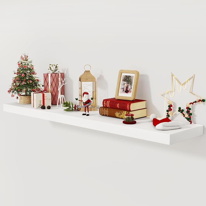 Fun Memories White Floating Shelves 55 Inch Long, 12 Inch Deep Floating Shelves by FunMemories