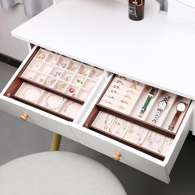 LANDICI Stackable Jewelry Organizer Trays 4 Set, PU Leather Jewelry Organizer - Image 4