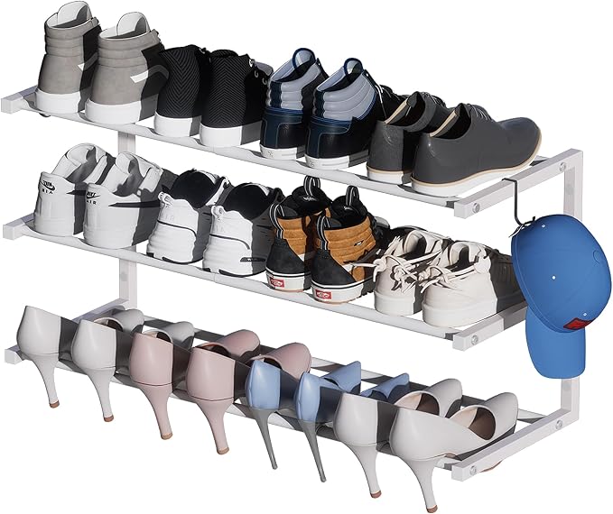 Wall Mounted Shoe Rack, 3 Tier Hanging Shoe Rack Holds 12 Pairs, Space Saving by HomeOrganizerandStorage