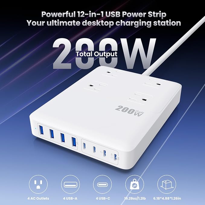 200W USB C Charging Station Power Strip - Image 4