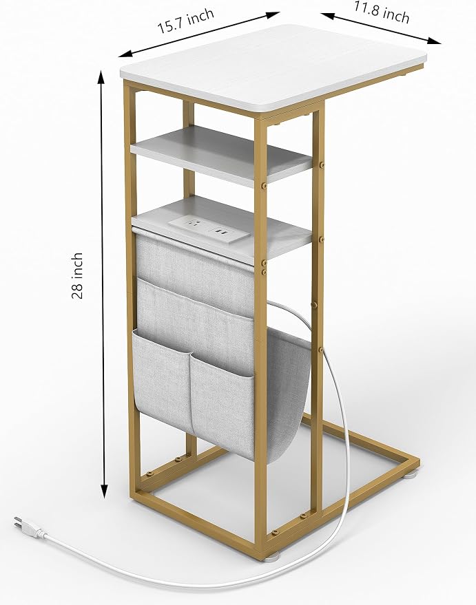 C Shaped End Table with Charging Station, Under Couch Table C-Shaped End Table - Image 2