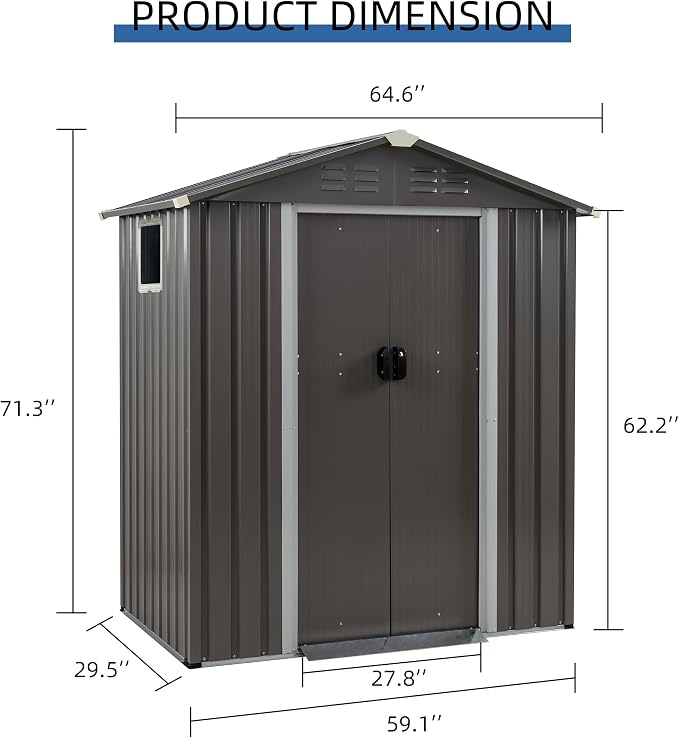 JY QAQA 5x3 FT Metal Outdoor Garden Storage Shed, Waterproof Metal Garden Sheds - Image 3