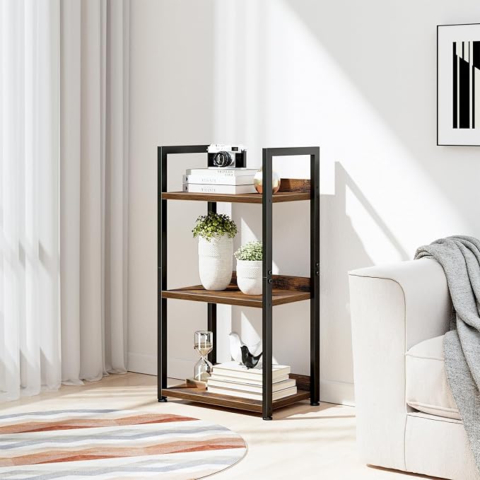 NUMENN Narrow Bookshelf, 3 Tier Freestanding Shelving Unit, Vintage | Small - Image 2