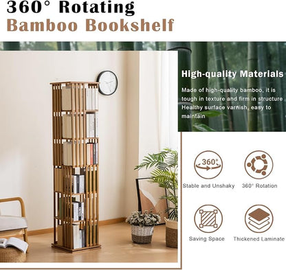 Bamboo 360° Rotating Bookshelf, 6-Tier Corner Bookcase Tower - Image 6