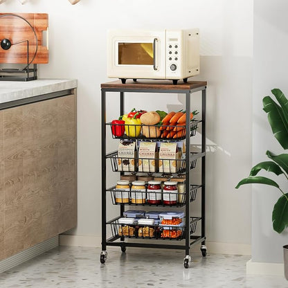 Fruit Vegetable Cart, 4-Tier Snack & Kitchen Cart on Wheels - Image 8