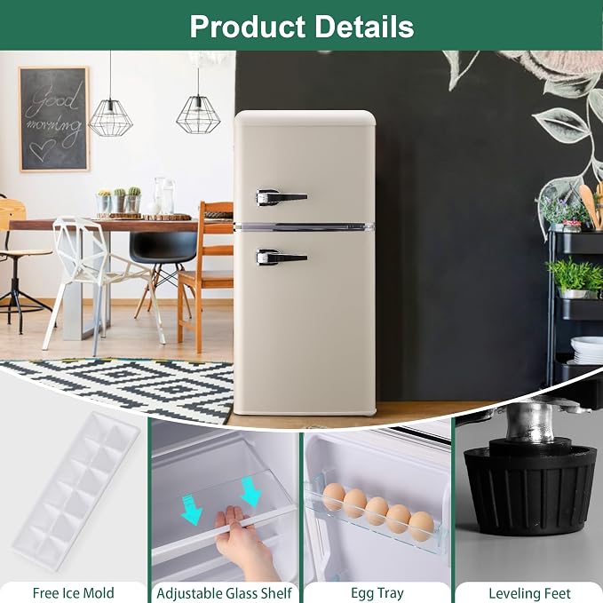 Retro Mini Fridge, 3.2 Cu. Ft. Small Refrigerator - Image 4