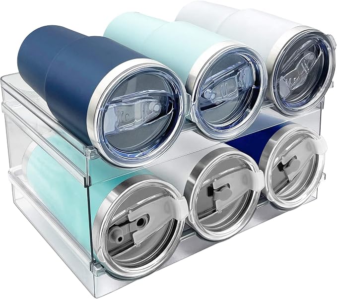 2 Pack Water Bottle Organizer, Stackable Kitchen Pantry Storage Shelf, Plastic by Spaclear
