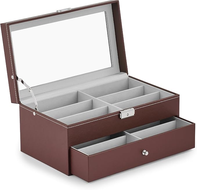 CO-Z Sunglasses Organizer with 12 Slots, Leather Eyeglasses Storage Box - Image 8