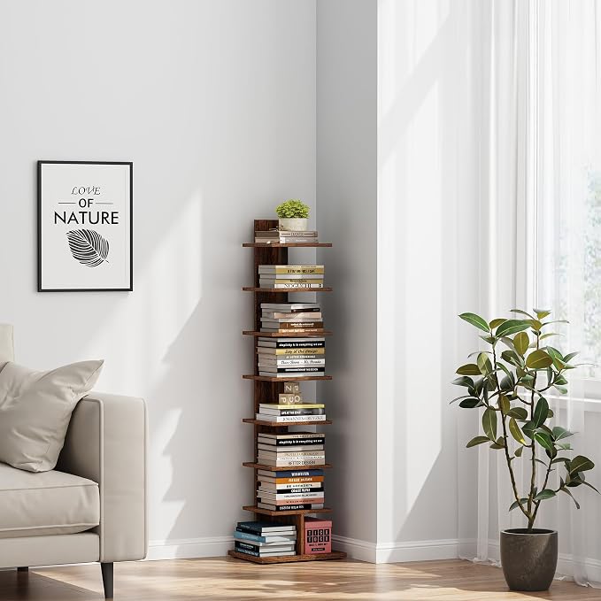 TUTOTAK Book Shelf, Narrow Spine Bookshelf, 8-Tier Bookcase - Image 6
