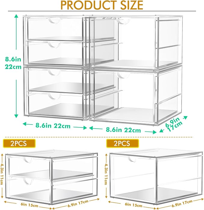Acrylic Makeup Organizer, 4 Pack Drawer Organizer - Image 3