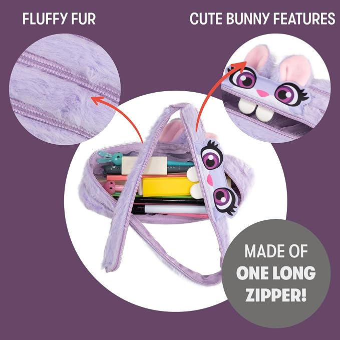 ZIPIT Bunny Pencil Case for Girls, Cute Zipper Pouch for Kids Teens, Stationery - Image 3