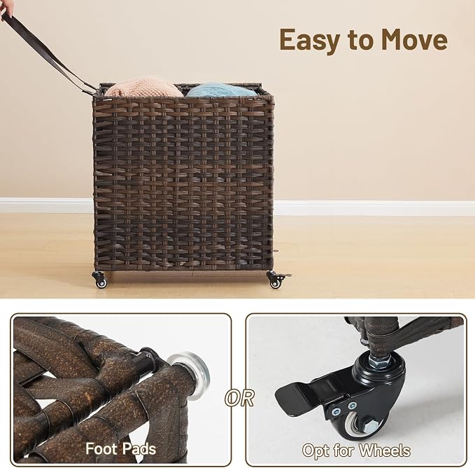 Laundry Hamper with Wheels, 39.6 Gallon Rolling Laundry Basket with Lid - Image 7