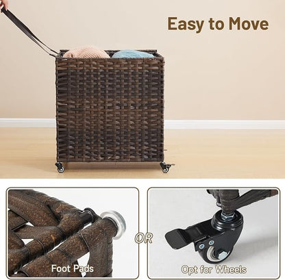 Laundry Hamper with Wheels, 39.6 Gallon Rolling Laundry Basket with Lid - Image 7