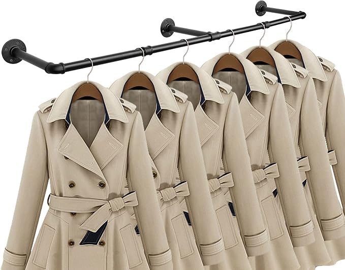 Industrial Iron Pipe Clothes Hanging Bar DIY Wall-Mounted Garment Rack Heavy by Jeasor