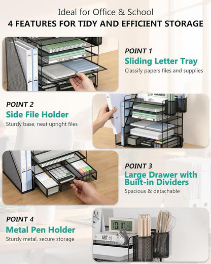 WALI Desk File Organizer, 6 Tier Desktop Paper Letter Tray Organizer - Image 4