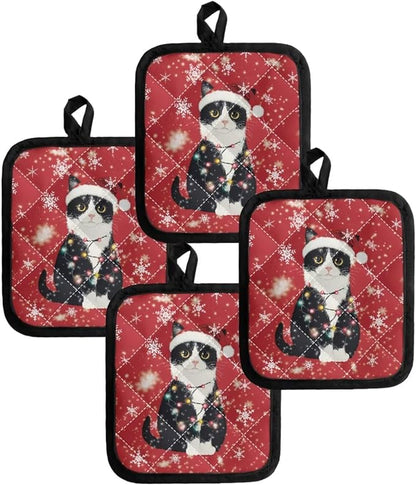 4 Pcs Christmas Black Cat Snowflakes Print Hot Pot Holder Heat Resistant - Image 4