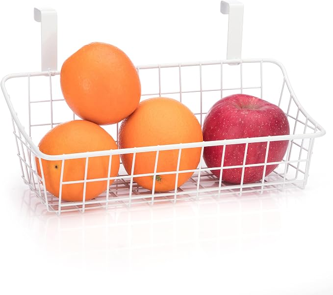 LeleCAT White Basket with hook Grid Storage Basket, Hang it behind a door or on by LeleCAT