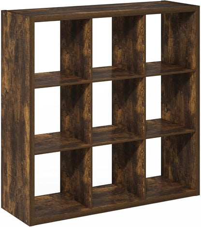 Furinno Cubicle 9-Cube Book Shelf, Extra Thick Frame Bookshelf, Amber Pine | by Furinno-FitsYourSpaceFitsYourBudget