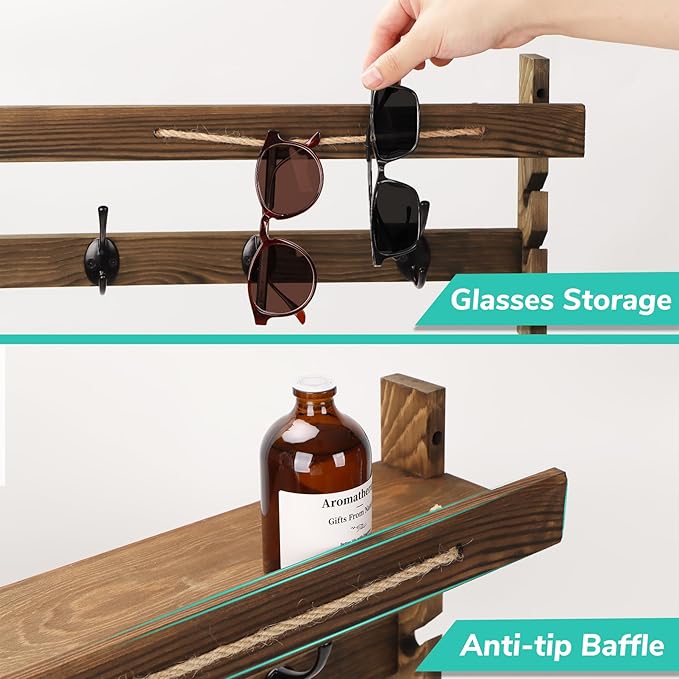 AMBIRD Wall Hooks with Shelf 28.9inch Entryway Wall Hanging Shelf, Wood Coat - Image 6