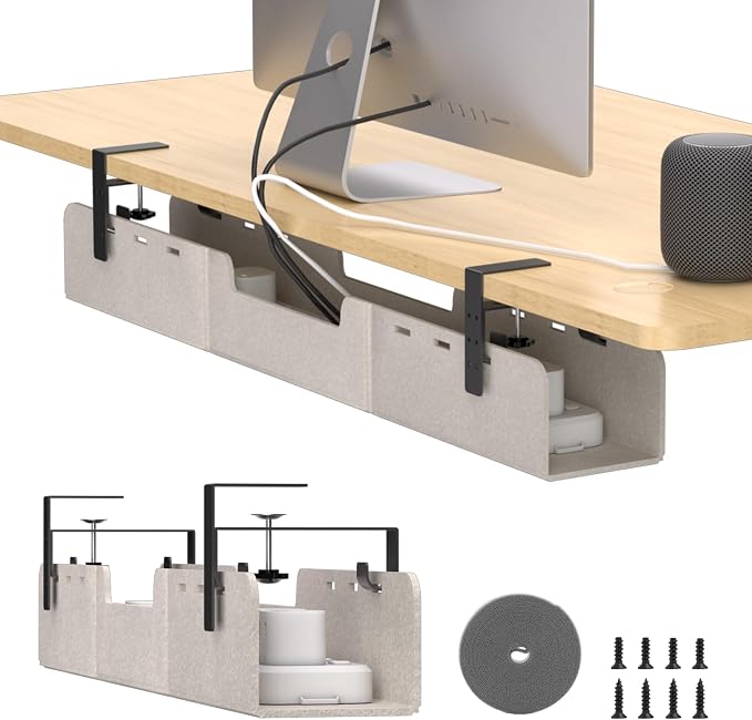 Under Desk Cable Management Tray, No-Drill Upgraded Thickened Felt Cord by ERGOCOLLECT