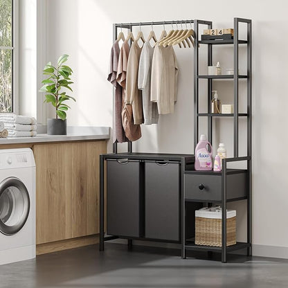 Laundry Hamper with Shelf, 5 Tiers Tall Laundry Basket Sorter with 2 Pull-Out - Image 2