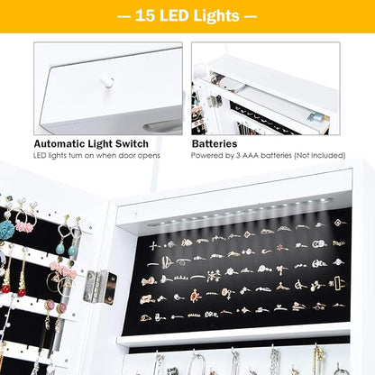 Giantex 15 LEDs Jewelry Armoire, Wall Mounted or Door Hanging, Lockable Jewelry - Image 4
