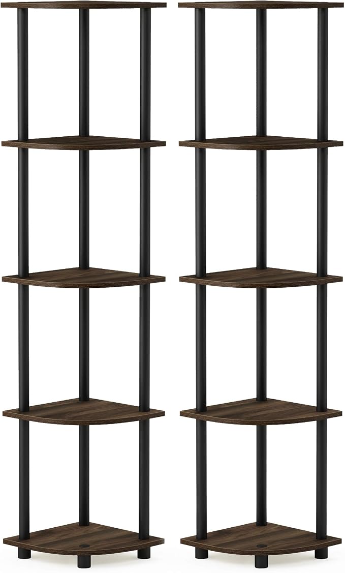Furinno TURN-N-TUBE Corner Shelf Set of 2, 5-Tier Corner Bookshelf, Open by Furinno-FitsYourSpaceFitsYourBudget