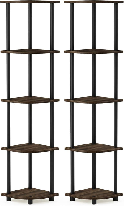 Furinno TURN-N-TUBE Corner Shelf Set of 2, 5-Tier Corner Bookshelf, Open by Furinno-FitsYourSpaceFitsYourBudget