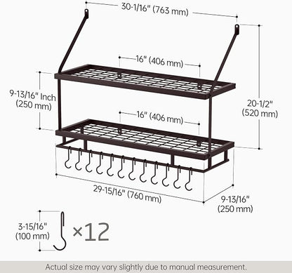 KES 30-Inch Oiled Bronze Pot Rack Wall Mounted, 2-Tier Hanging Pot and Pan - Image 6