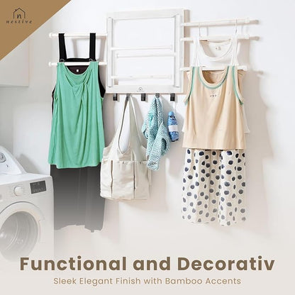 Bamboo Wall Mount Drying Rack for Laundry – Collapsible Foldable Clothes Dryer - Image 5