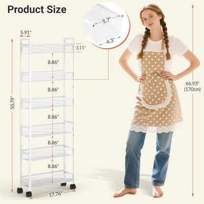 6 Tier Slim Storage Cart, Narrow Cart - Image 2