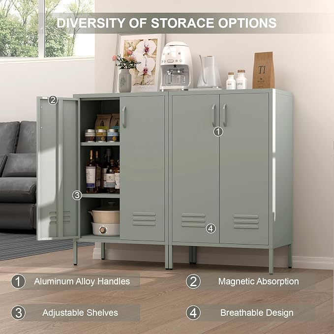 IRONFFICE Metal Cabinet with Doors and Shelves, Steel Entryway Storage Cabinets - Image 6