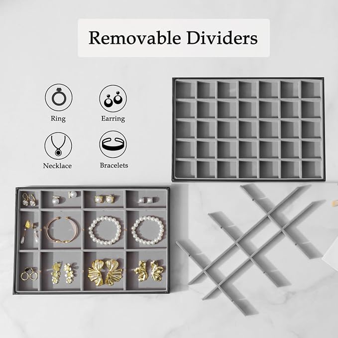 Large Jewelry Organizer Tray 2 Pack, Stackable Jewelry Storage Holder - Image 2
