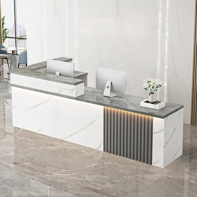 Receptionist Desk with LED Light，Wooden Salon Checkout Counter with Storage by Unknown