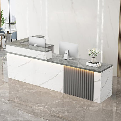 Receptionist Desk with LED Light，Wooden Salon Checkout Counter with Storage by Unknown