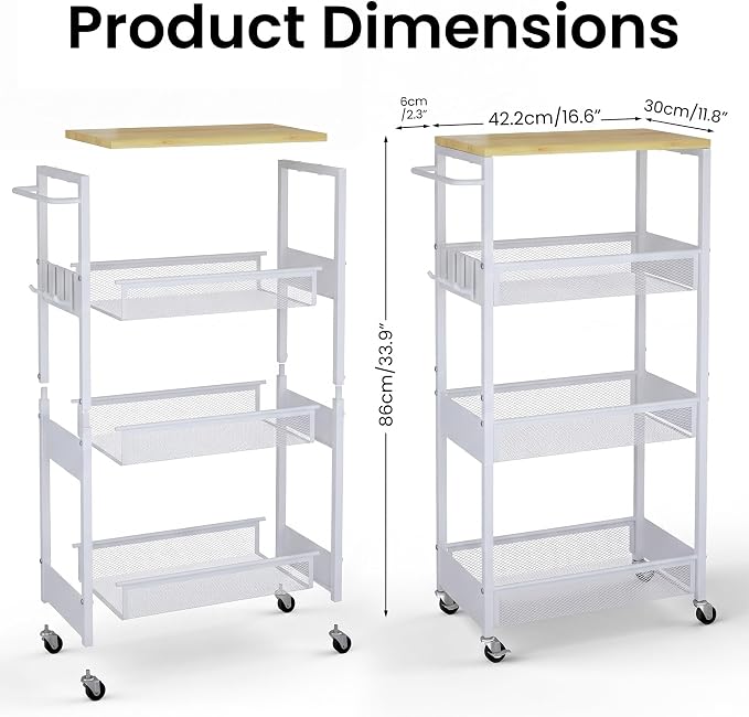 Rolling Utility Cart, 4 Tier 11.8" Wide Metal Storage Cart - Image 7
