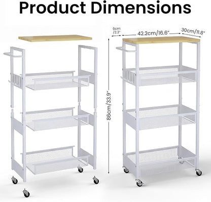 Rolling Utility Cart, 4 Tier 11.8" Wide Metal Storage Cart - Image 7