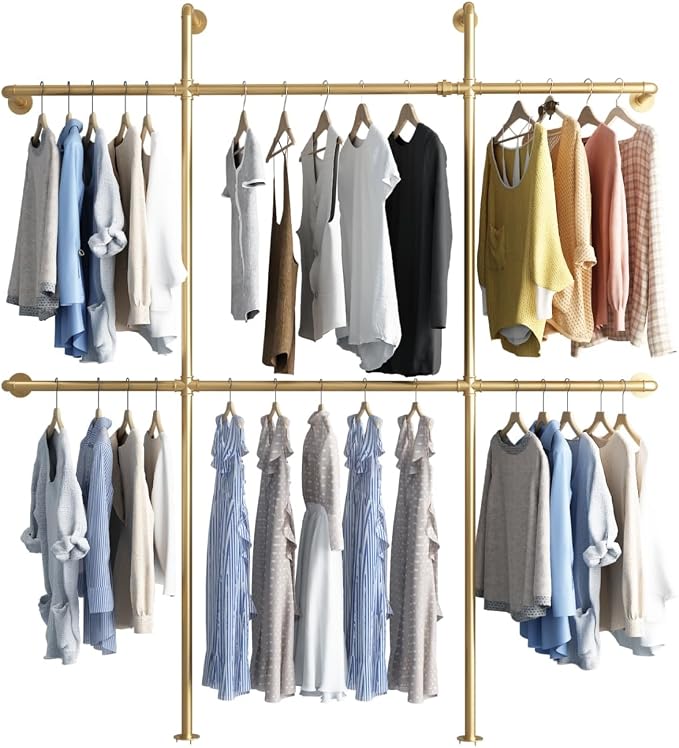 Gold Pipe Clothing Rack Wall Mounted, Industrial Pipe Clothes Racks - Image 7