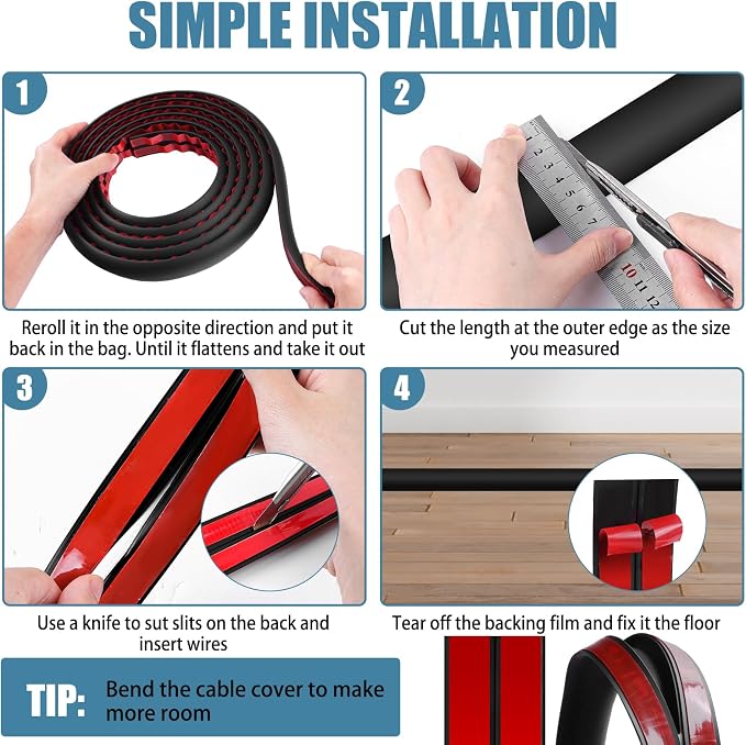 Floor Cord Covers for Wires 3.3FT Cable Hider Wire Cover Self Adhesive Cord - Image 5